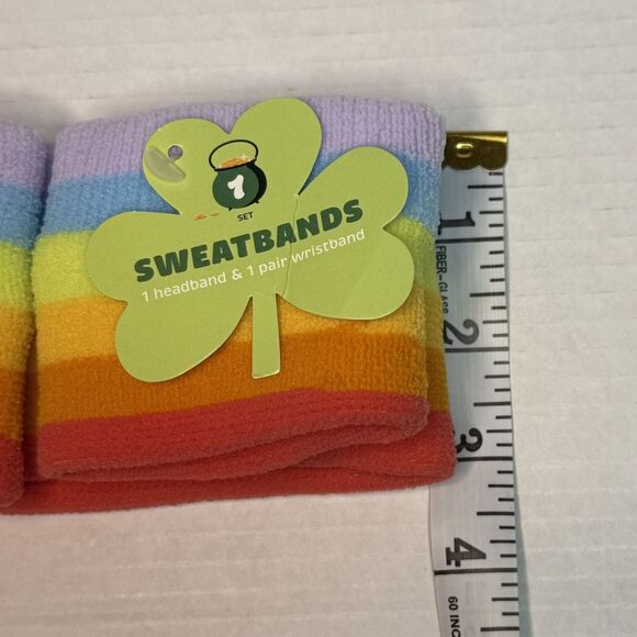 St Patrick's Day Rainbow Striped Headband and Wristband Set NEW! - Picture 3 of 5